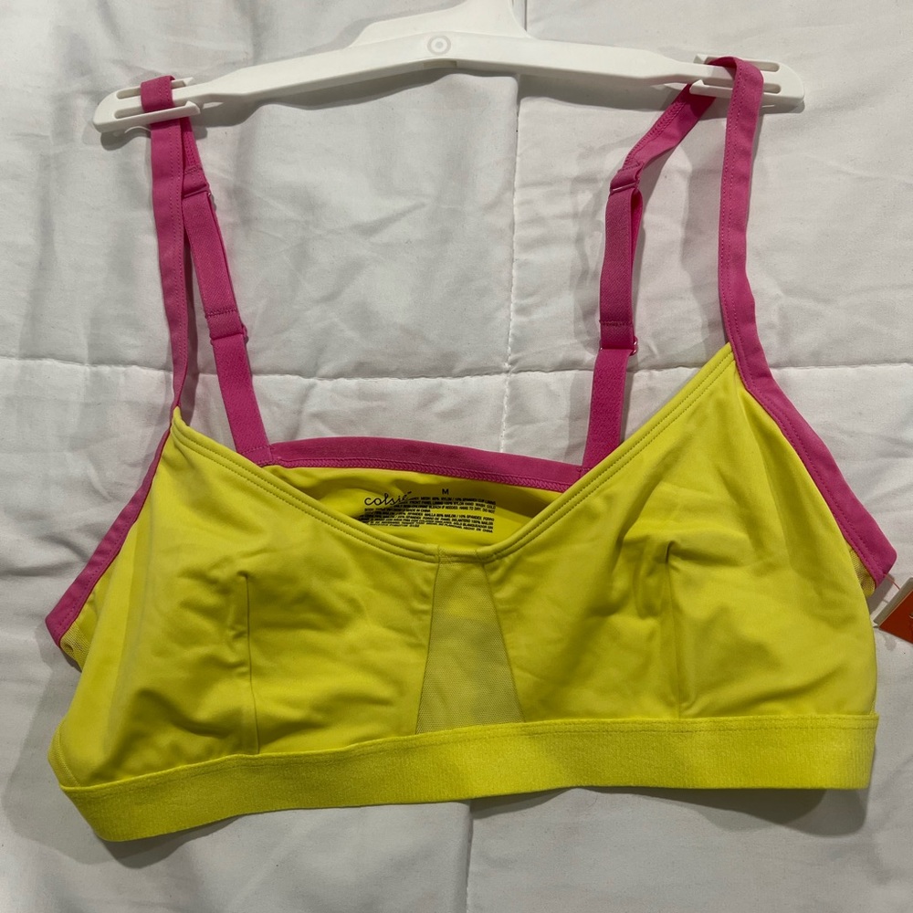Womens Colsie bralette Size Medium NWT Lemon yellow and pink no wire mesh